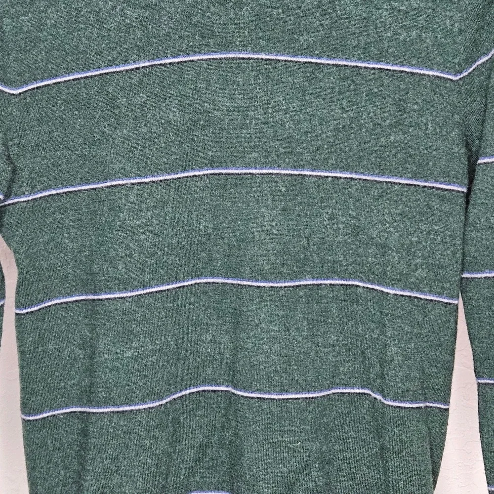 Banana Republic Merino Wool Sweater Green Striped V Neck‎ Lightweight Men's Med